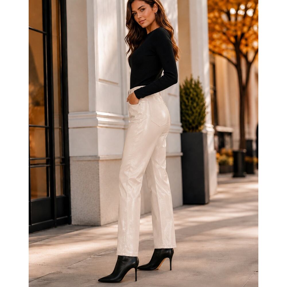Quiet Luxury Faux Leather Coated Straight Jeans Madewell Perfect Vintage 26 NWT - Picture 2 of 16